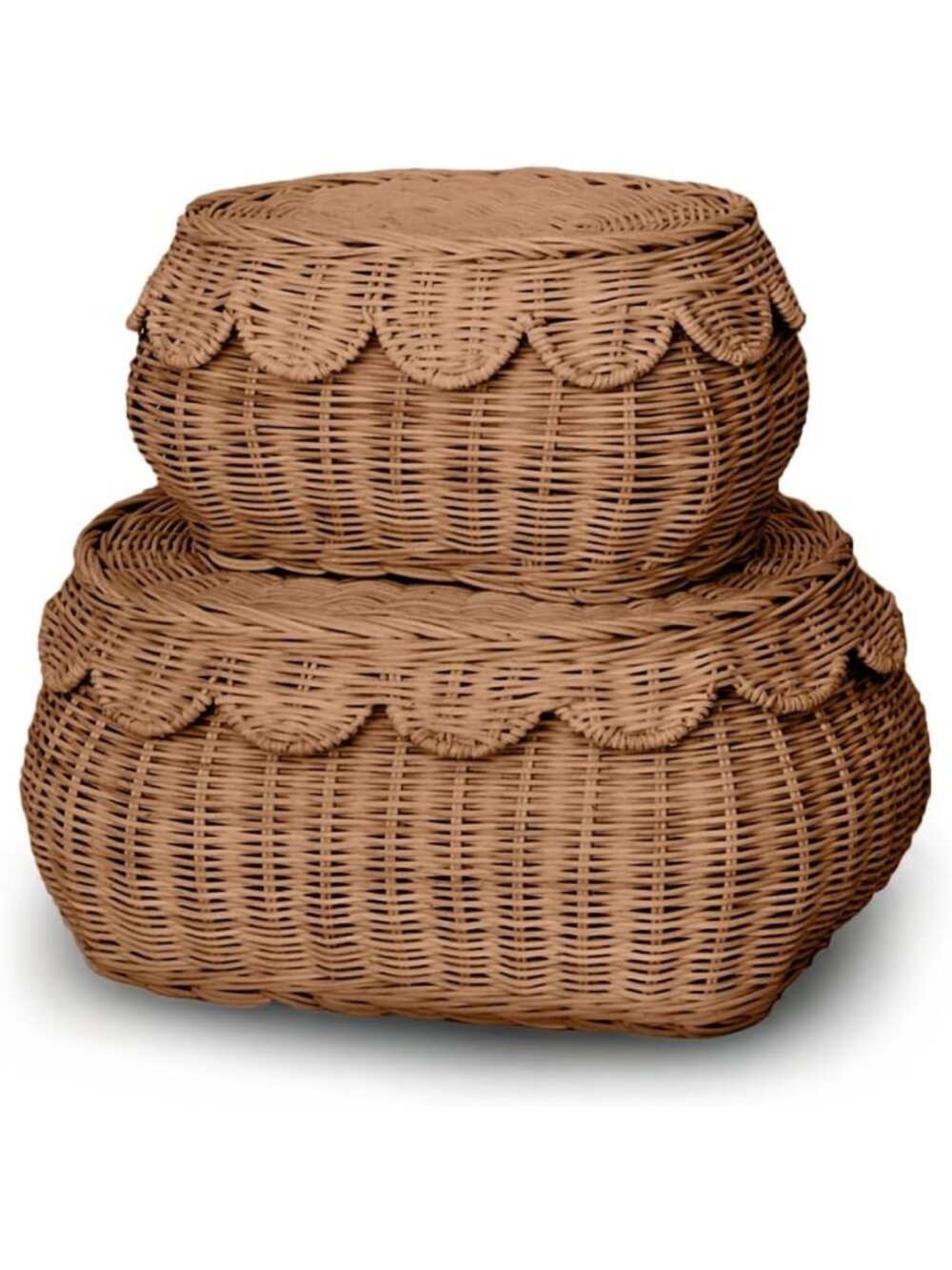 Set of 2 Scalloped Baskets with Lid - Stylish Storage Solution (15x11x6 In)